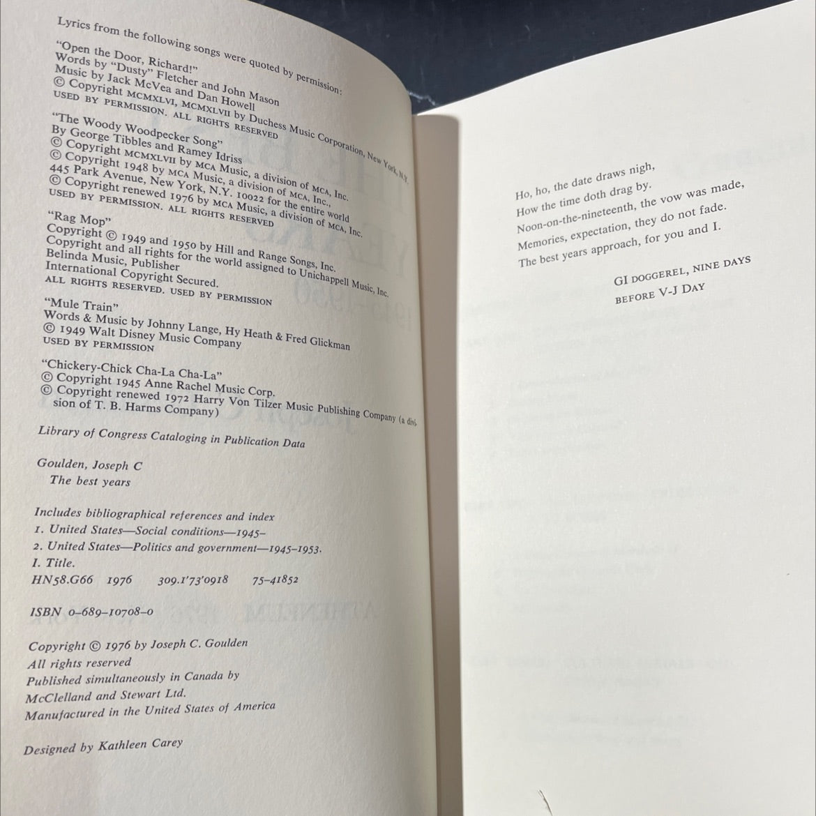 the best years book, by Joseph C. Goulden, 1976 Hardcover image 3