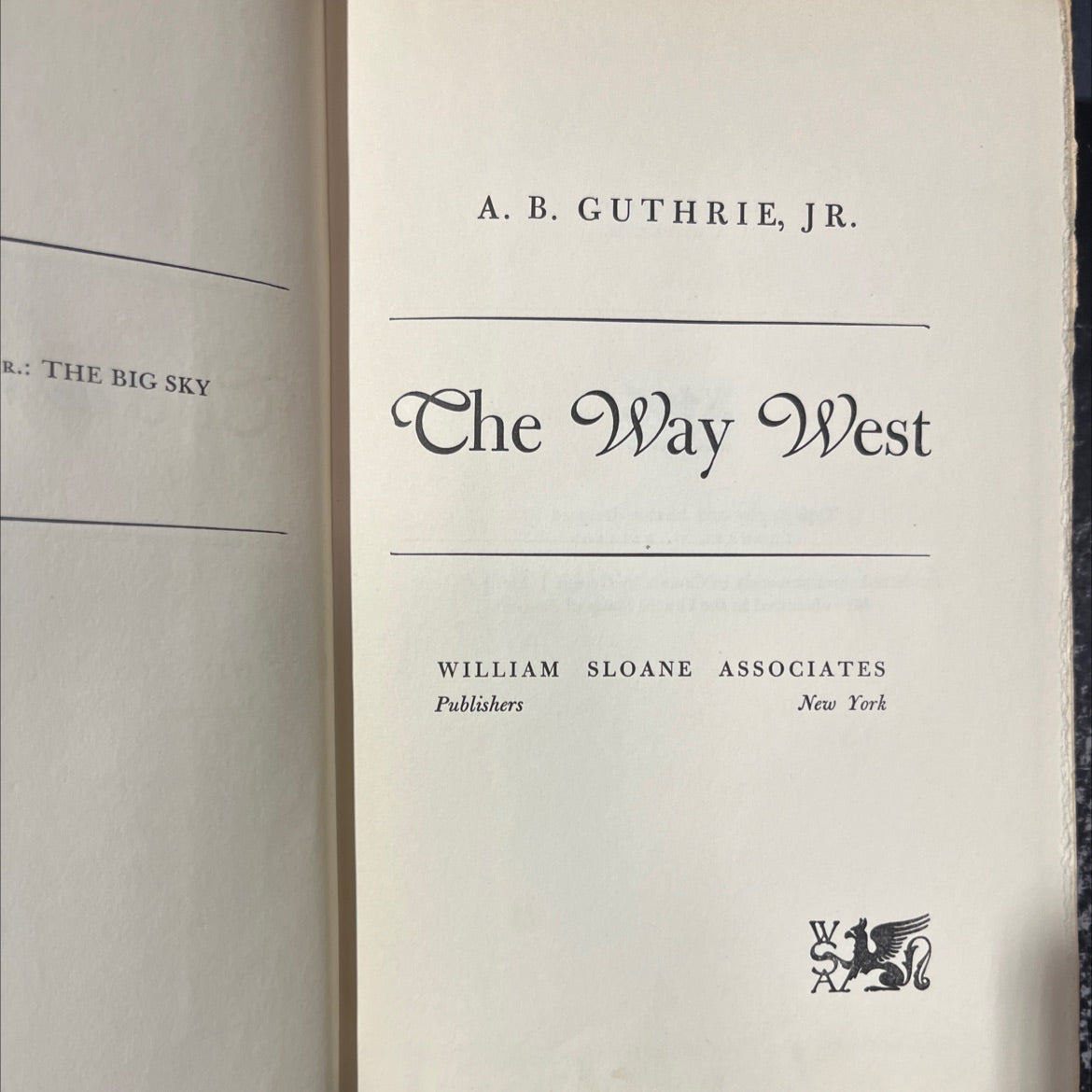 the big sky book, by A. B. Guthrie, Jr., 1949 Hardcover image 2