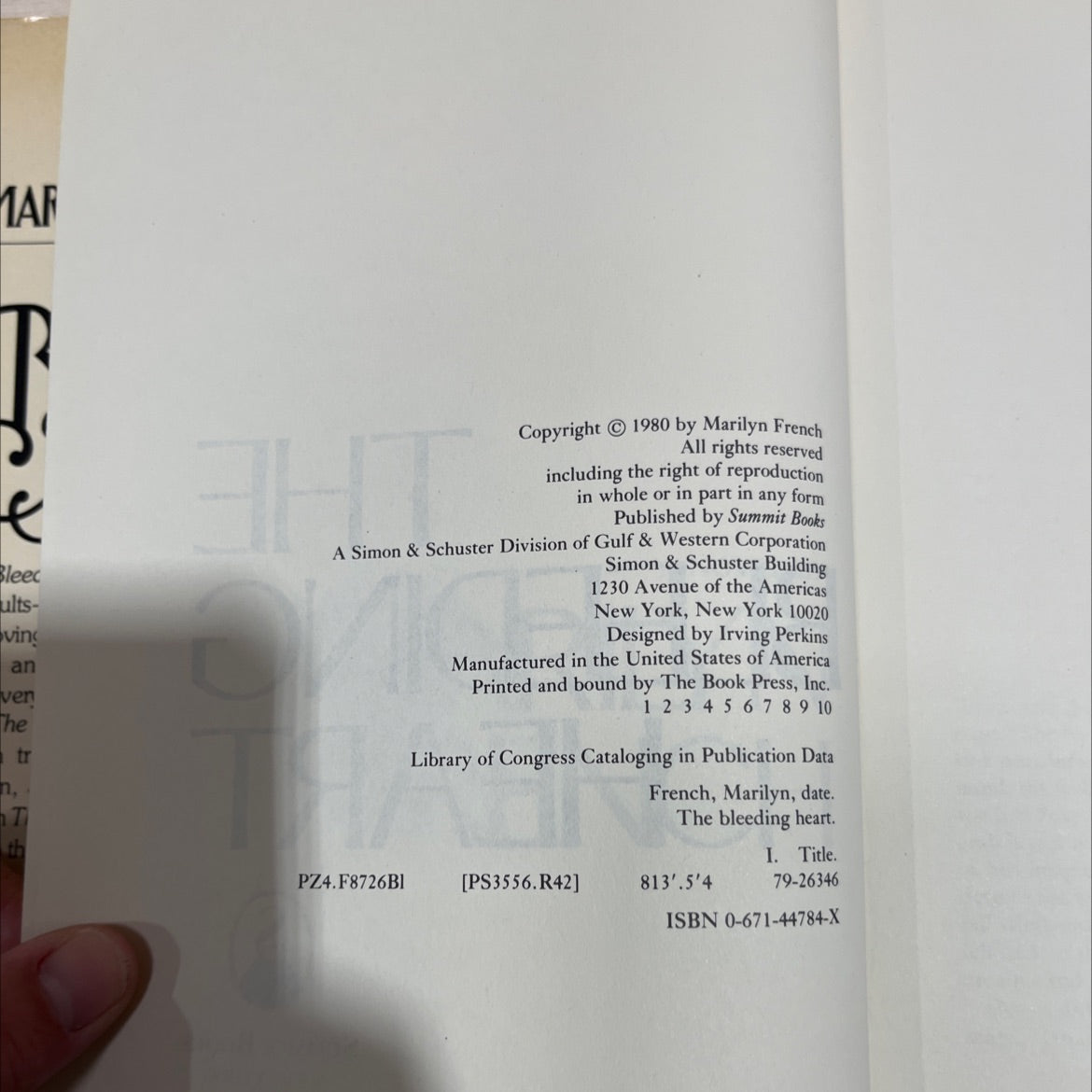 the bleeding heart book, by marilyn french, 1980 Hardcover image 3