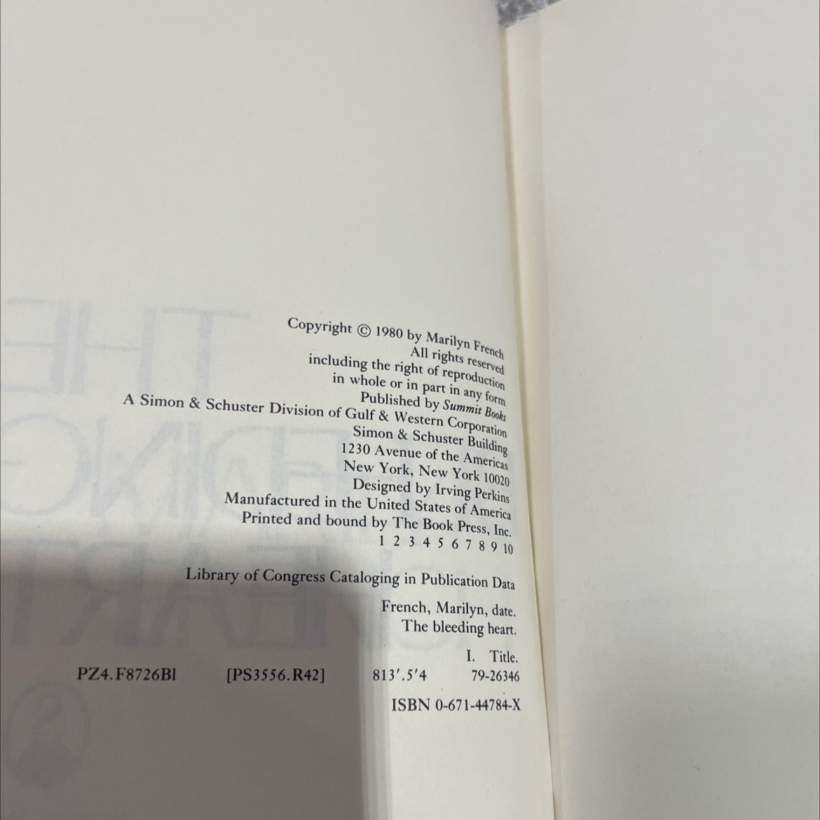 the bleeding heart book, by Marilyn French, 1980 Hardcover image 3