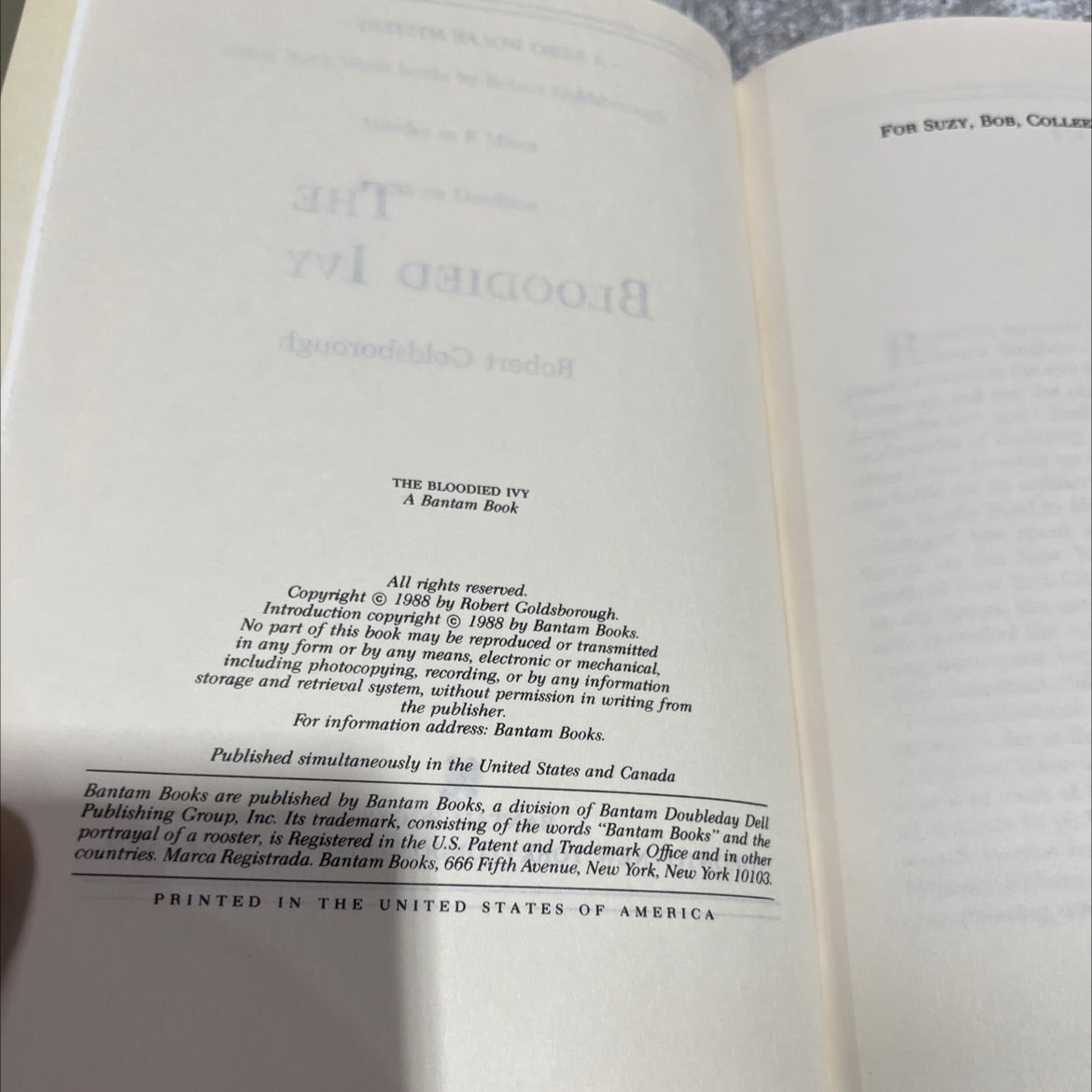 the bloodied ivy book, by Robert Goldsborough, 1988 Hardcover image 3