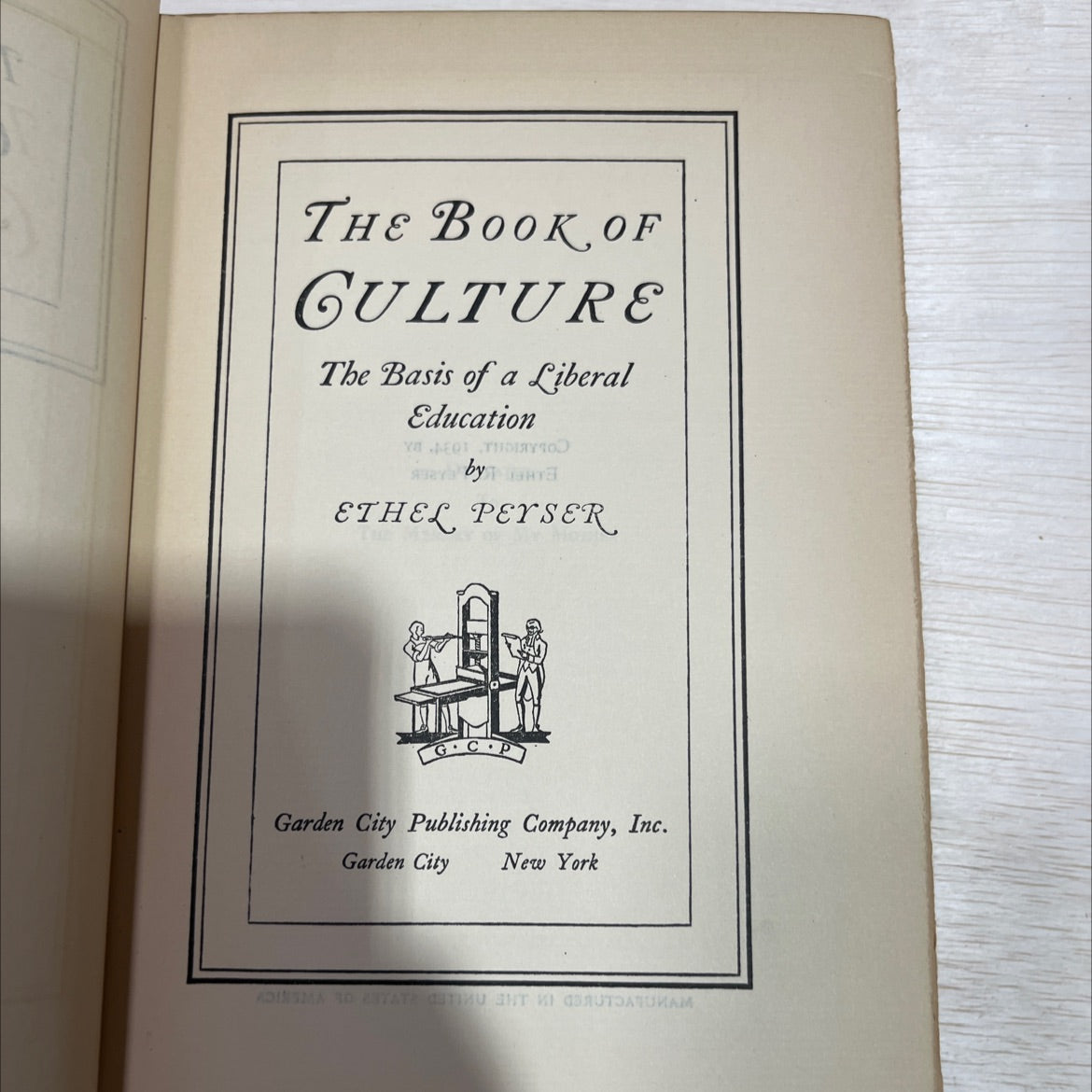 the book of culture the basis of a liberal education book, by ethel peyser, 1934 Hardcover image 2