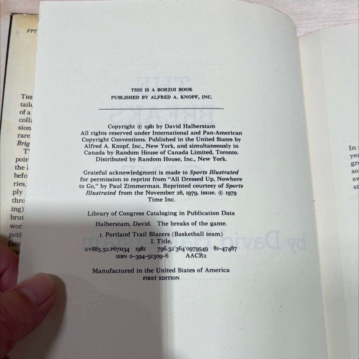 the breaks of the game book, by David Halberstam, 1981 Hardcover image 3