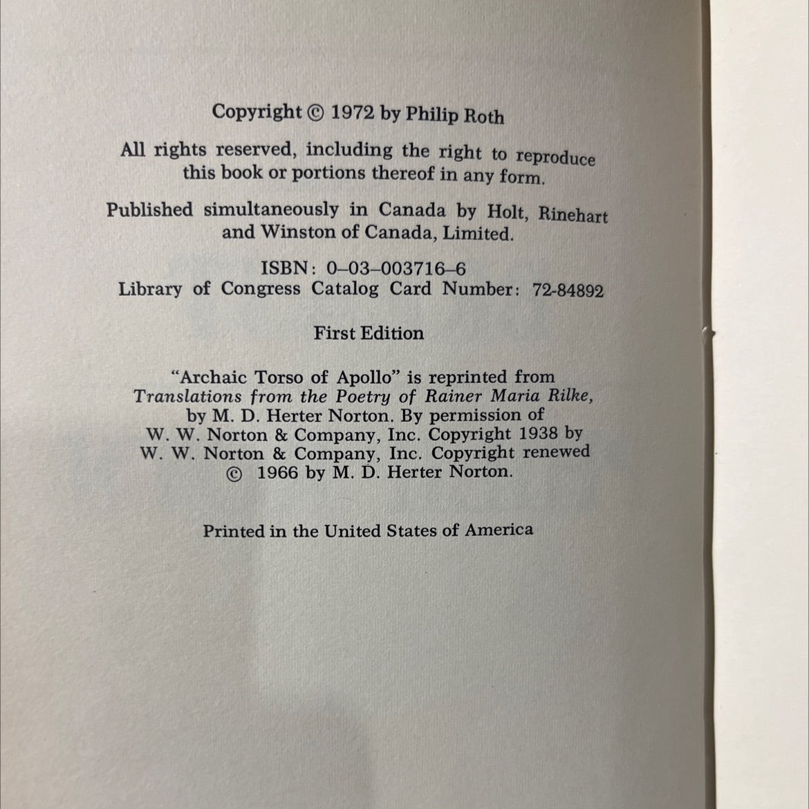 the breast book, by philip roth, 1972 Hardcover image 3