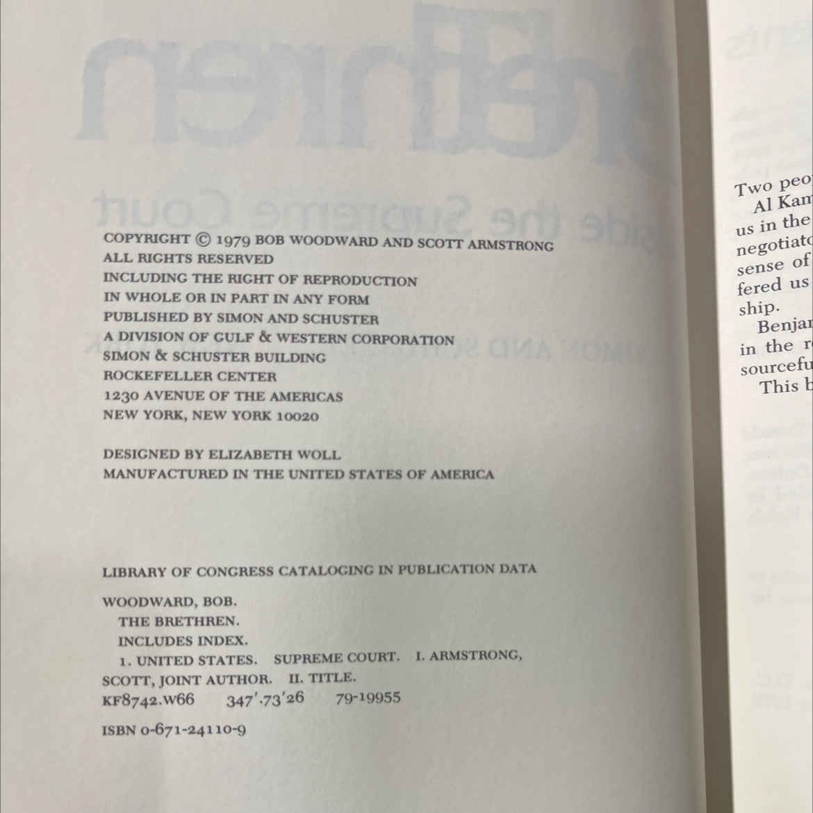 the brethren inside the supreme court book, by Bob Woodward & Scott Armstrong, 1979 Hardcover image 3