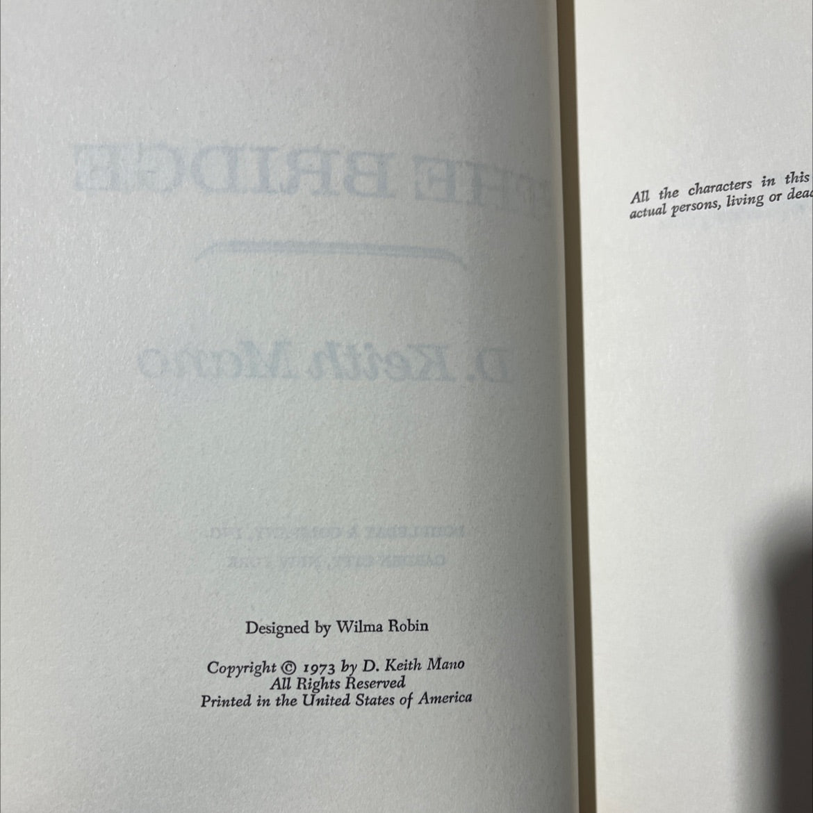 the bridge book, by D. Keith Mano, 1973 Hardcover, Vintage image 3
