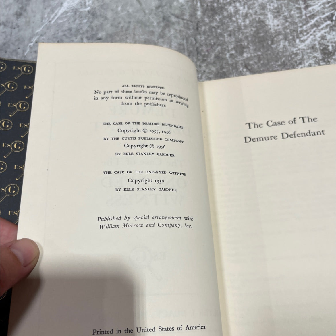 the case of the demure defendant & the case of the one-eyed witness book, by erle stanley gardner, 1956 Hardcover image 3