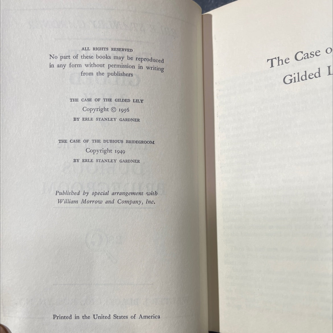 the case of the gilded lily / the case of the dubious bridegroom book, by erle stanley gardner, 1956 Hardcover image 3