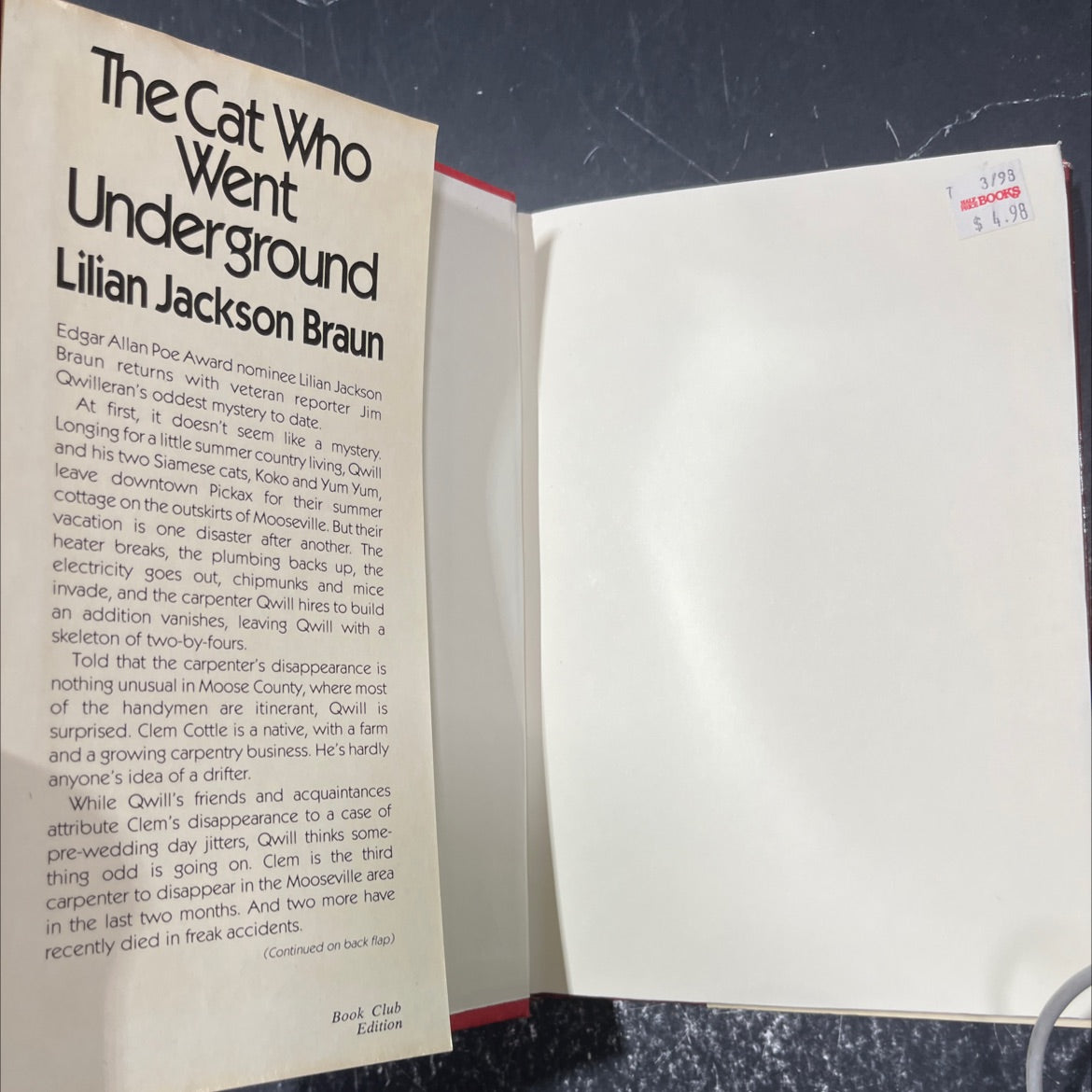 the cat who went underground book, by Lilian Jackson Braun, 1989 Hardcover image 4