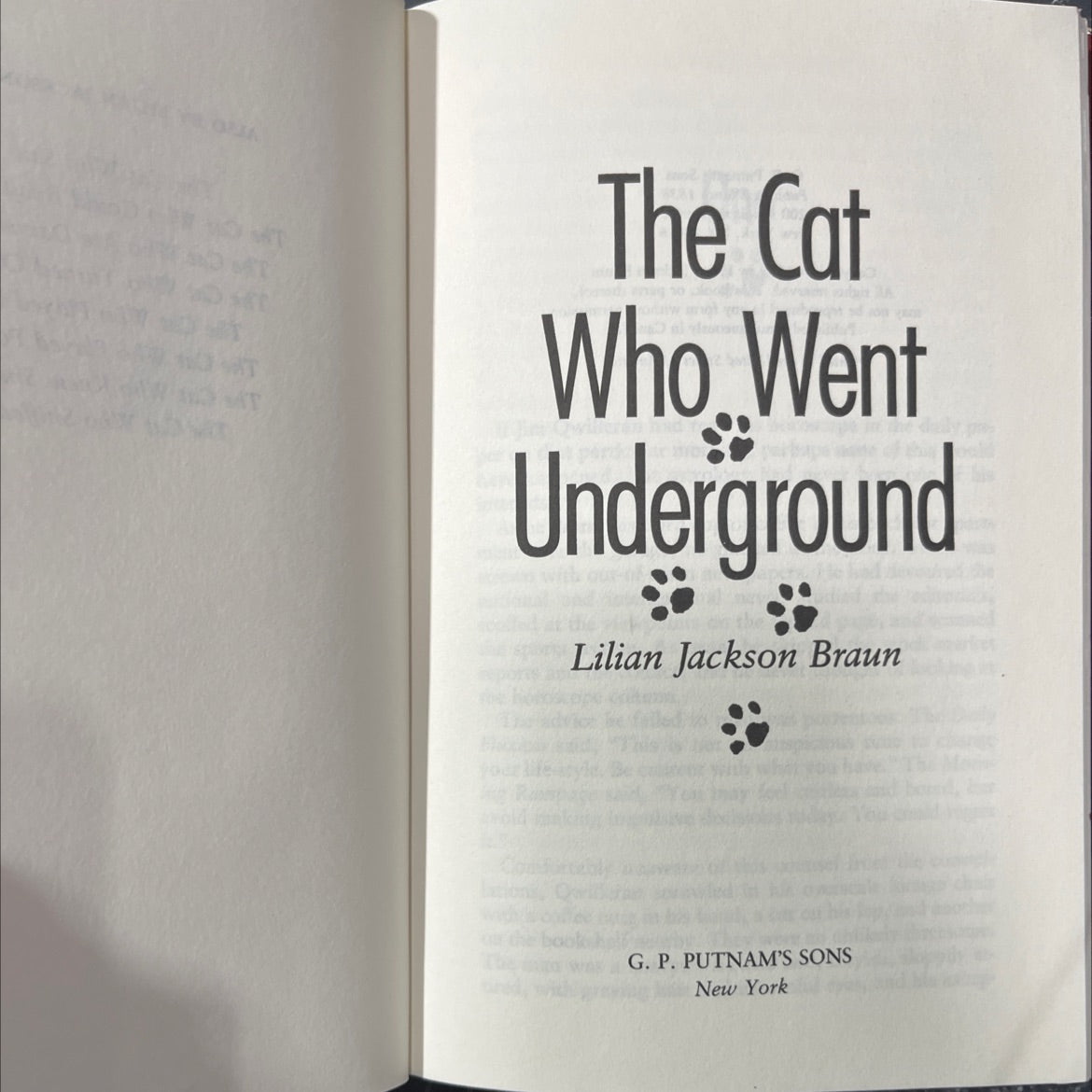 the cat who went underground book, by Lilian Jackson Braun, 1989 Hardcover image 2