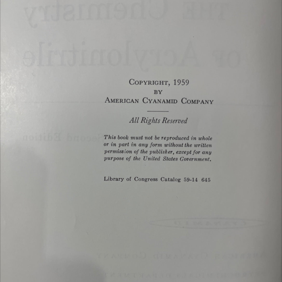 the chemistry of acrylonitrile book, by american cyanamid company, 1959 Hardcover image 3