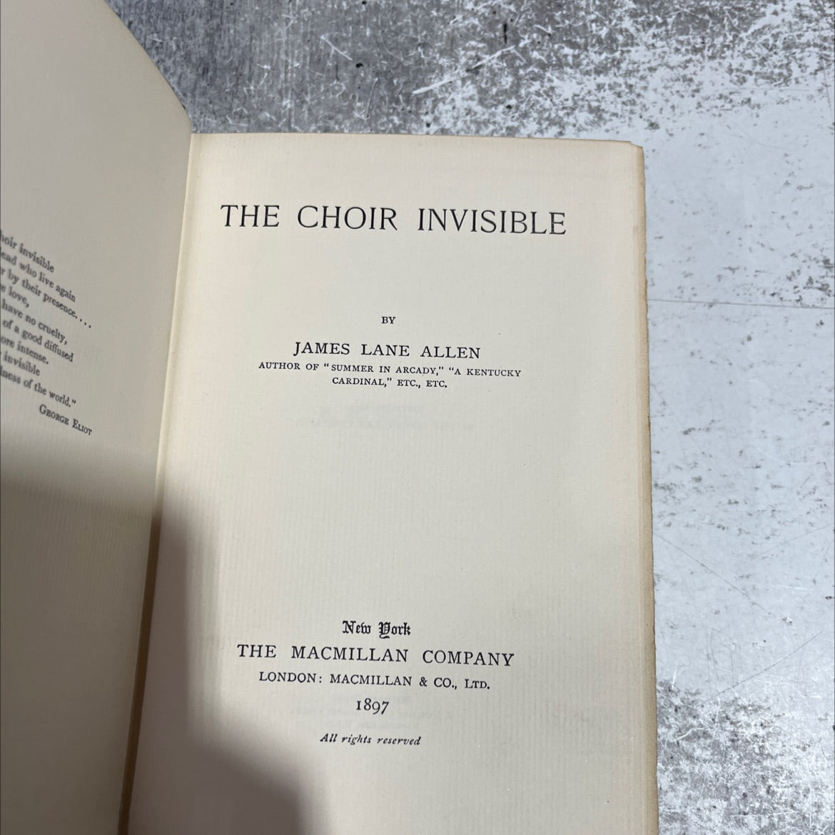 the choir invisible book, by james lane allen, 1897 Hardcover image 2