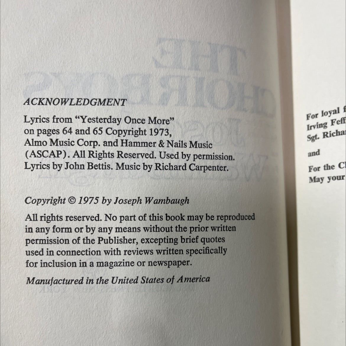 the choirboys book, by Joseph Wambaugh, 1975 Hardcover image 3