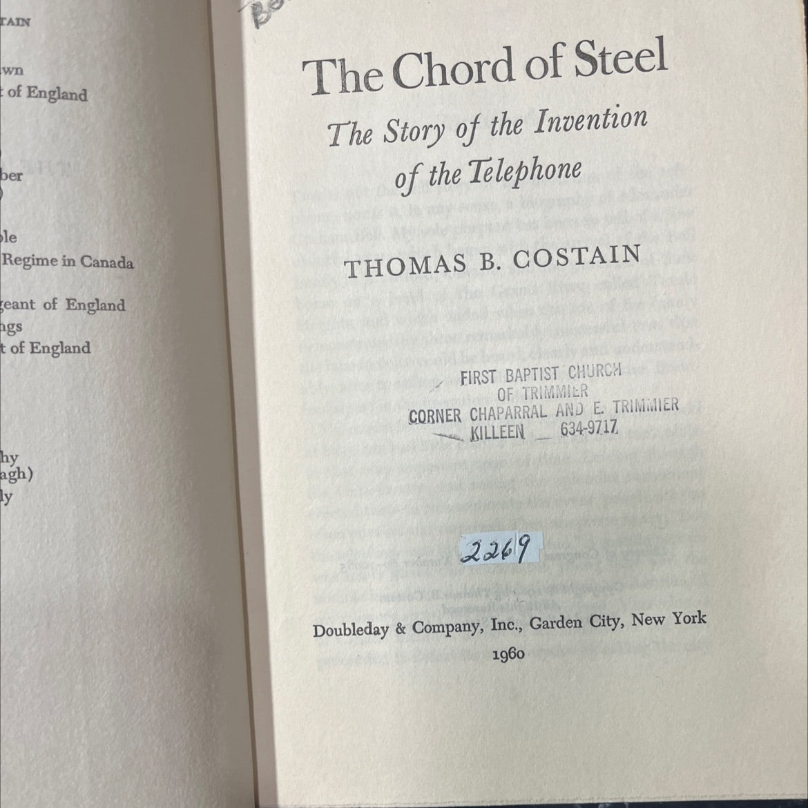 the chord of steel the story of the invention of the telephone book, by thomas b. costain, 1960 Hardcover image 2