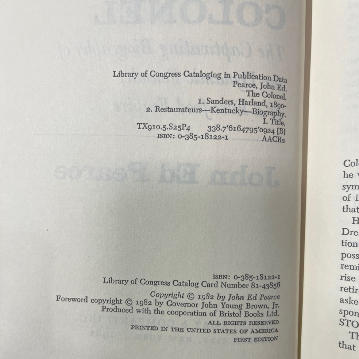 the colonel book, by John Ed Pearce, 1982 Hardcover image 3