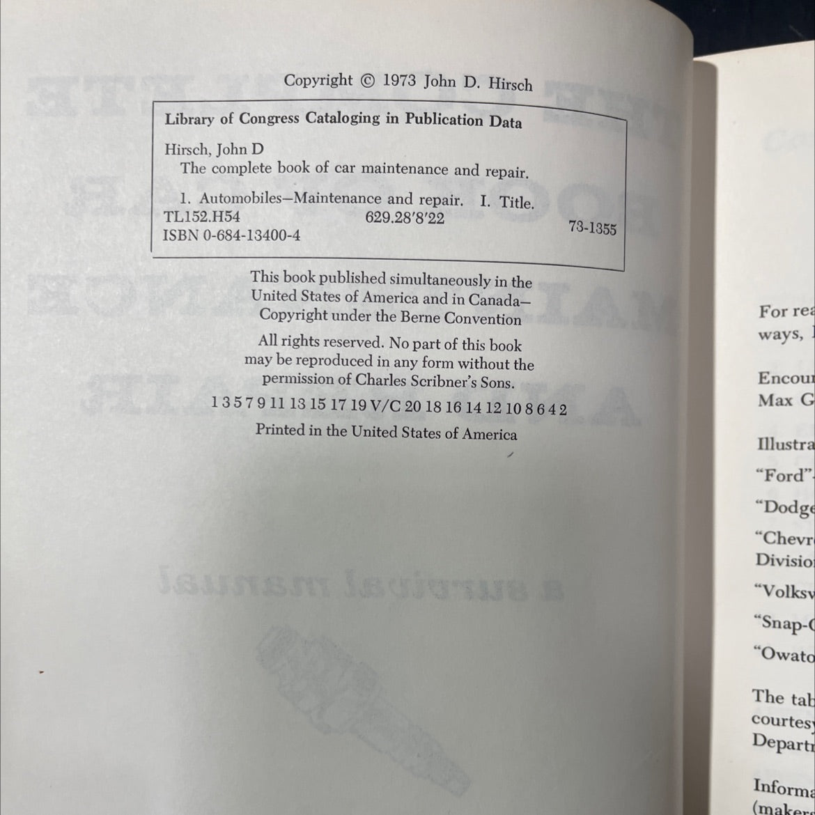 the complete book of car maintenance and repair a survival manual book, by john d. hirsch, 1973 Hardcover image 3