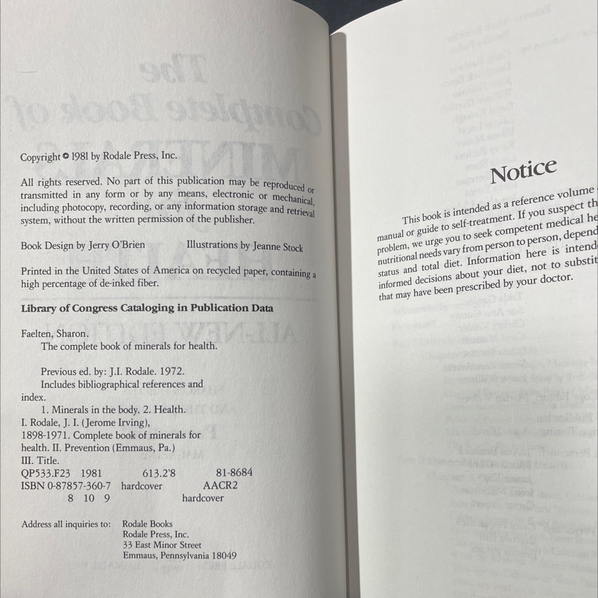 the complete book of minerals for health book, by sharon faelten, 1981 Hardcover image 3