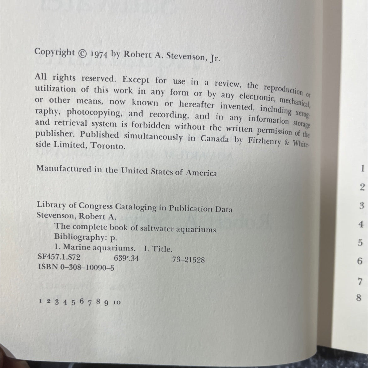 the complete book of saltwater aquariums book, by Robert A. Stevenson, Jr., 1974 Hardcover image 3