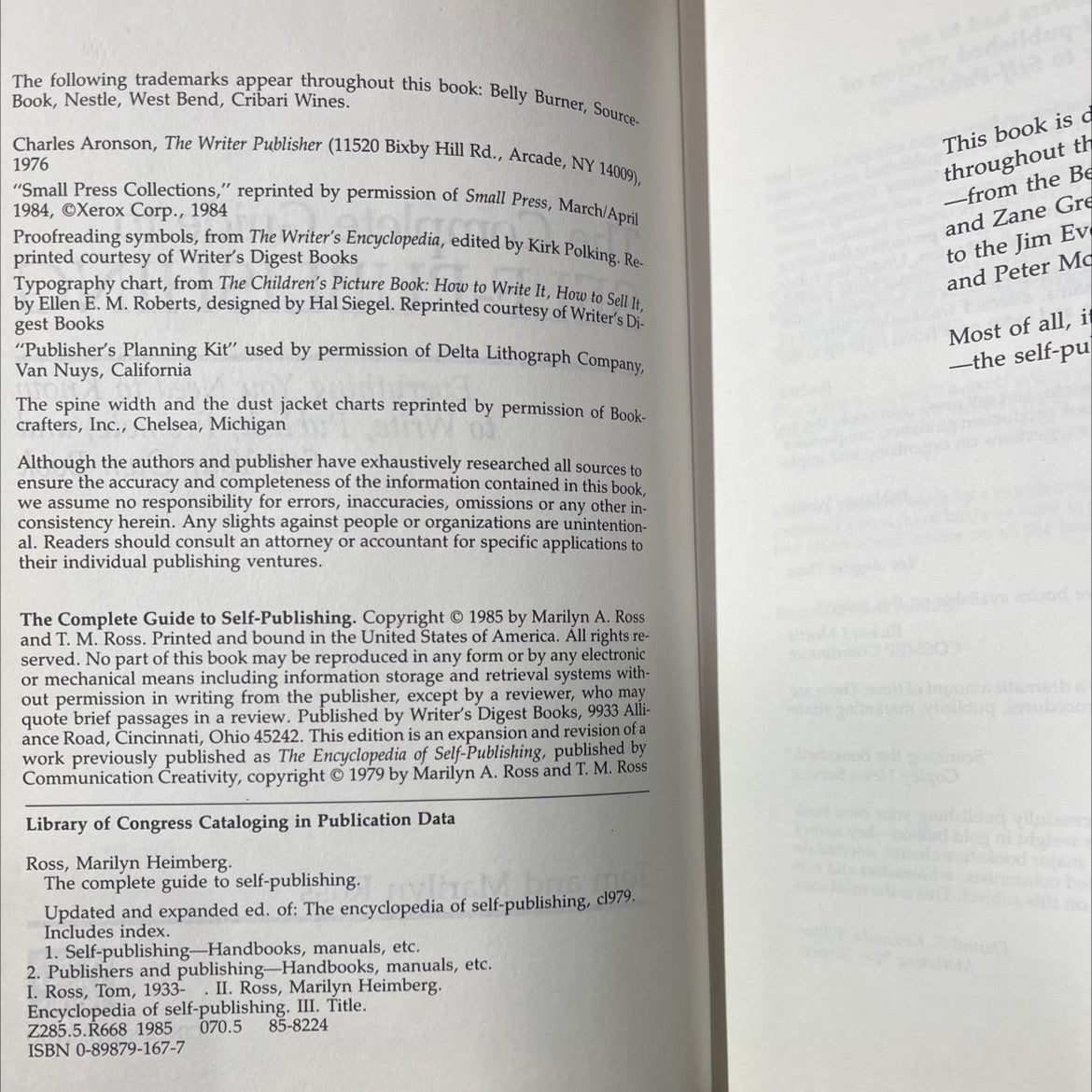 the complete guide to self-publishing book, by tom and marilyn ross, 1985 Hardcover image 3