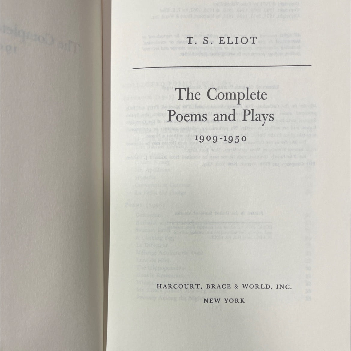 the complete poems and plays 1909-1950 book, by t. s. eliot, 1971 Hardcover image 2