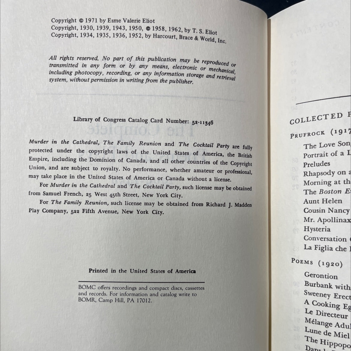 the complete poems and plays 1909-1950 book, by t. s. eliot, 1971 Hardcover image 3