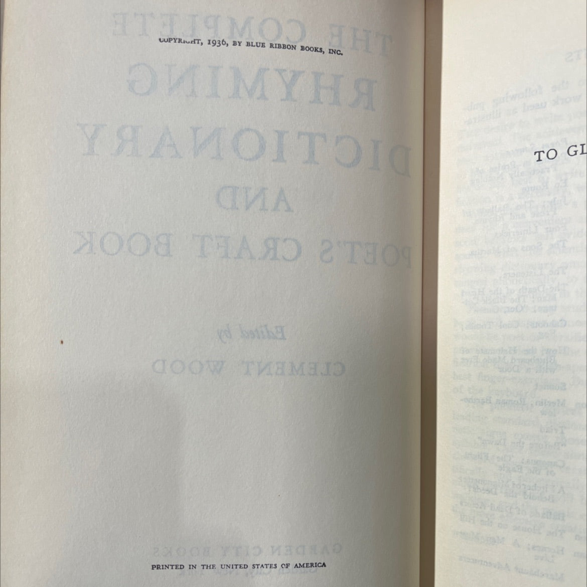 the complete rhyming dictionary and poet's craft book book, by clement wood, 1936 Hardcover image 3