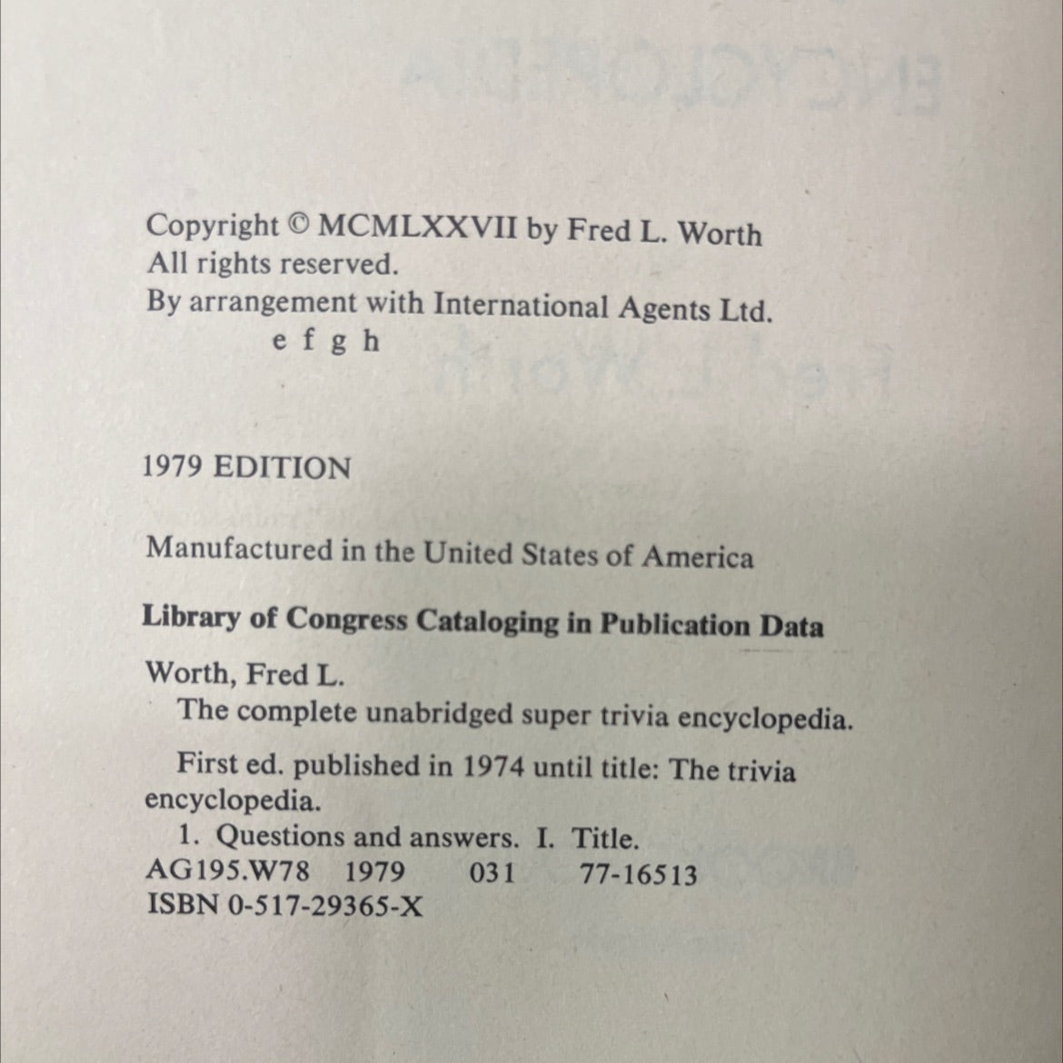 the complete unabriged super trivia encyclopedia book, by Fred L. Worth, 1979 Hardcover image 3