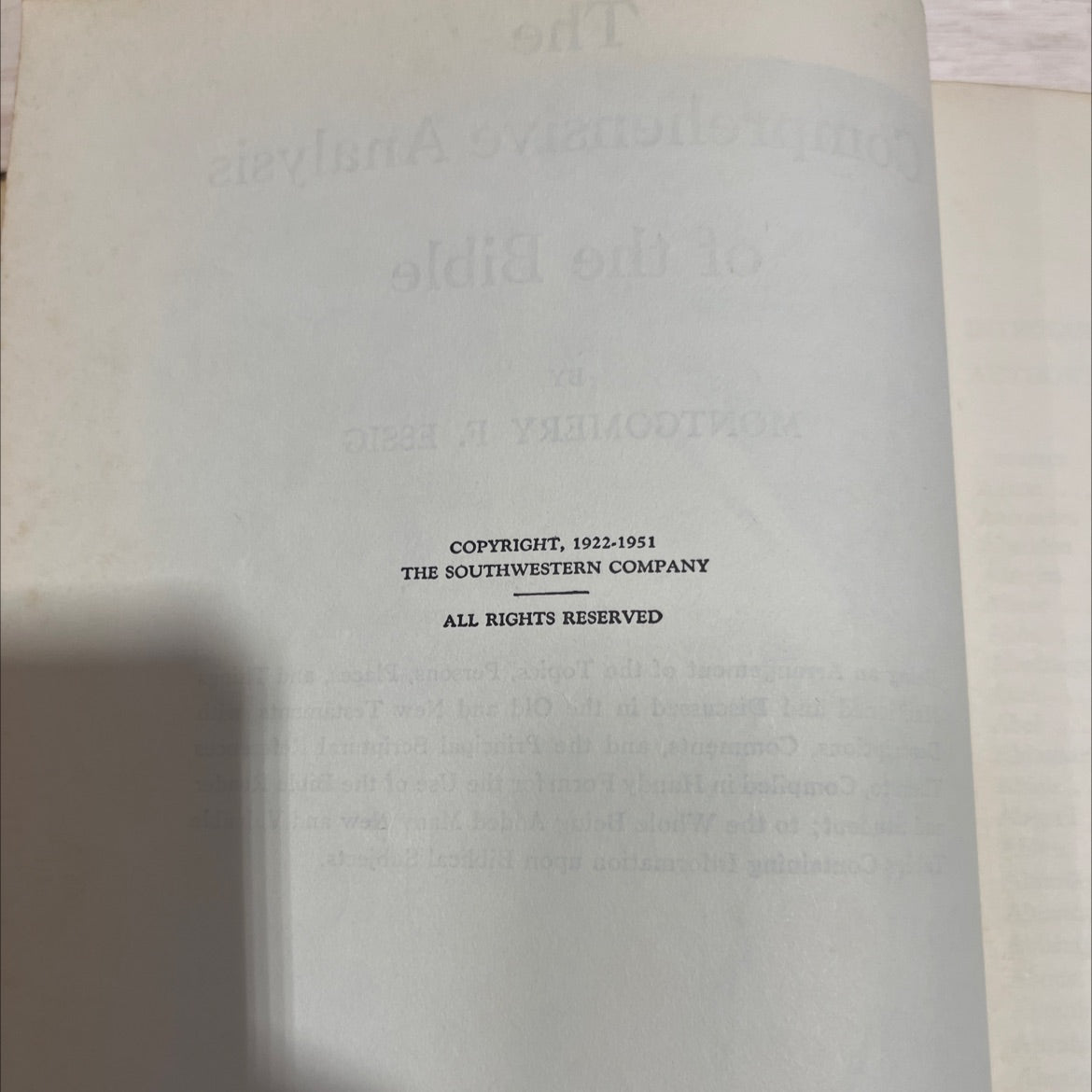 the comprehensive analysis of the bible book, by montgomery f. essig, 1951 Hardcover image 3
