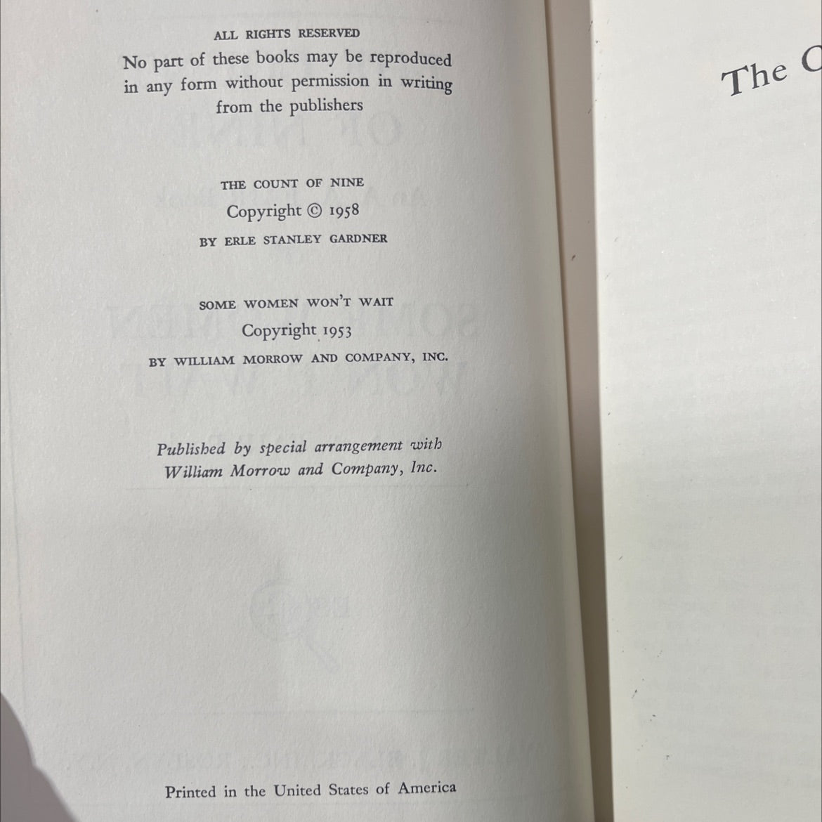 the count of nine & some women won't wait book, by erle stanley gardner, 1958 Hardcover image 3