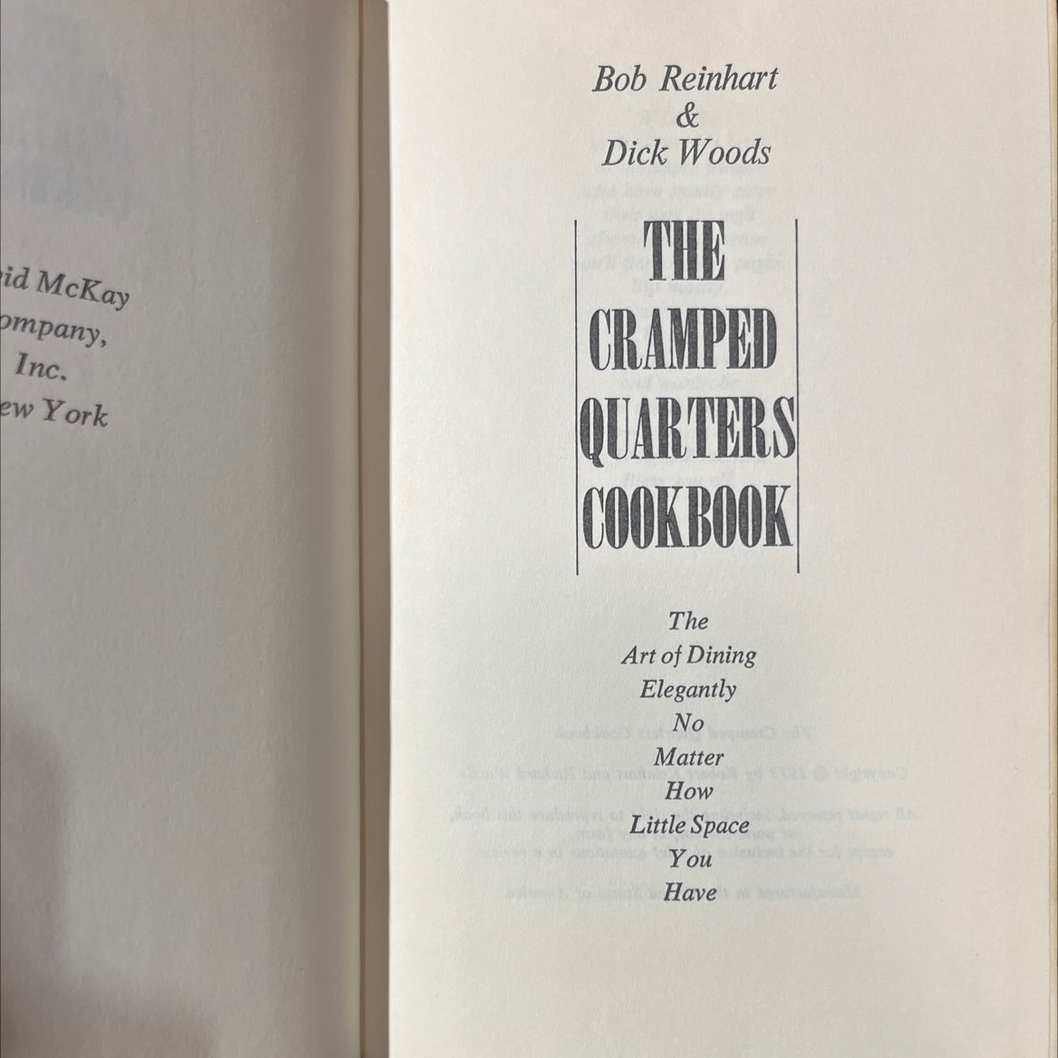 the cramped quarters cookbook book, by Robert Reinhart and Richard Woods, 1973 Hardcover image 2