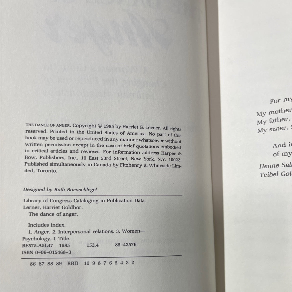 the dance of anger book, by harriet goldhor lerner, ph.d., 1985 Hardcover image 3