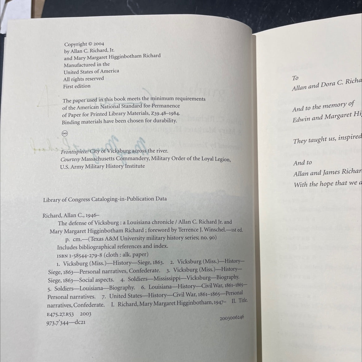 the defense of vicksburg a louisiana chronicle book, by Allan C. Richard, Jr. & Mary Margaret Higginbotham Richard, image 3