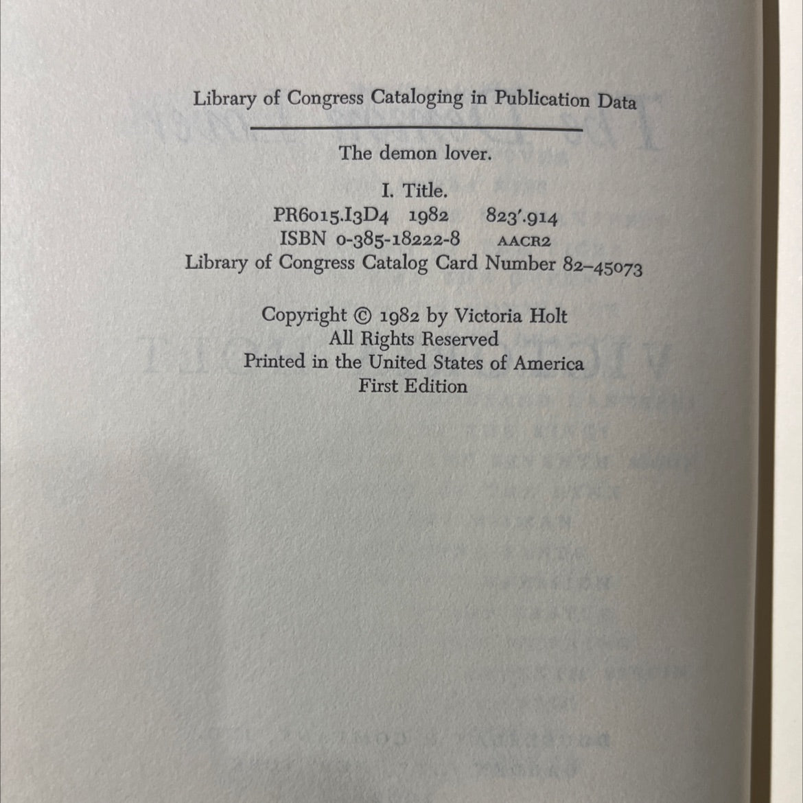 the demon lover book, by victoria holt, 1982 Hardcover image 3