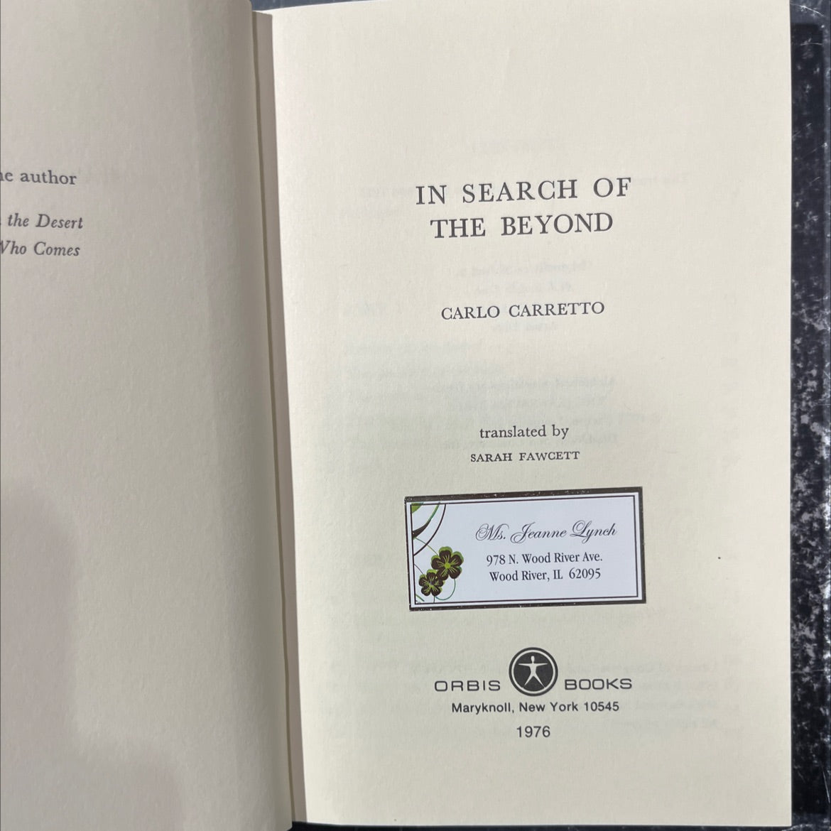 the desert who comes in search of the beyond book, by carlo carretto, 1976 Hardcover image 2