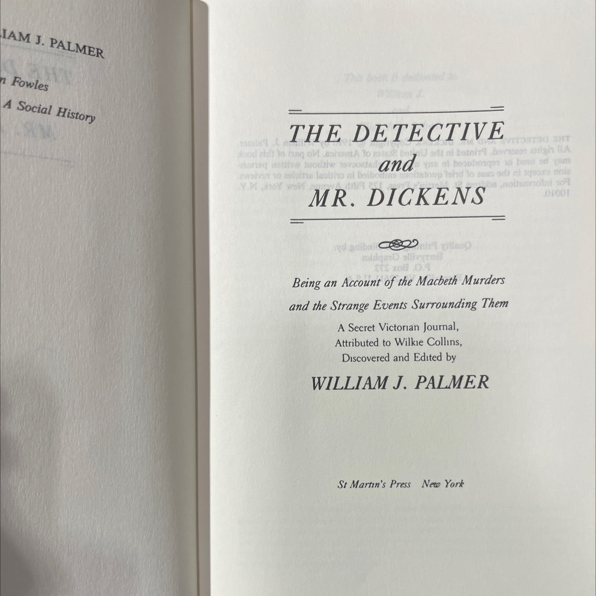 the detective and mr. dickens book, by william j. palmer, 1990 Hardcover image 2