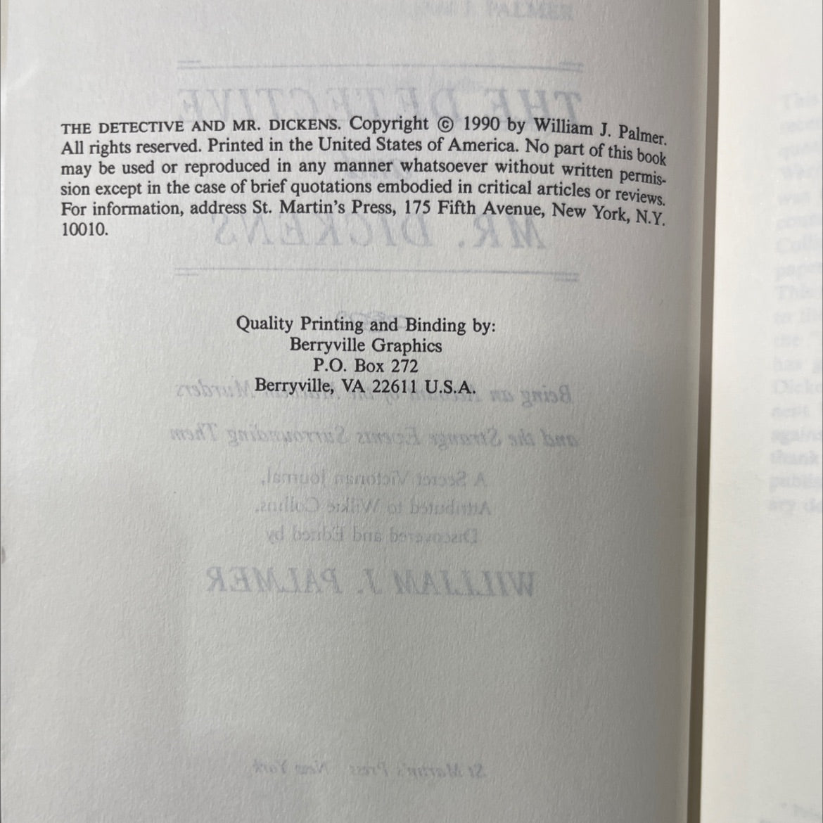 the detective and mr. dickens book, by william j. palmer, 1990 Hardcover image 3