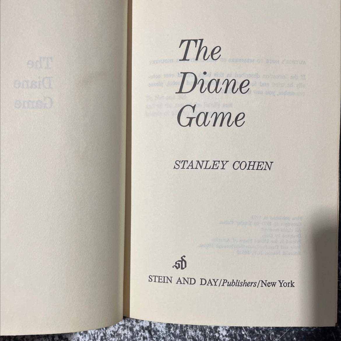 the diane game book, by stanley cohen, 1973 Hardcover image 2