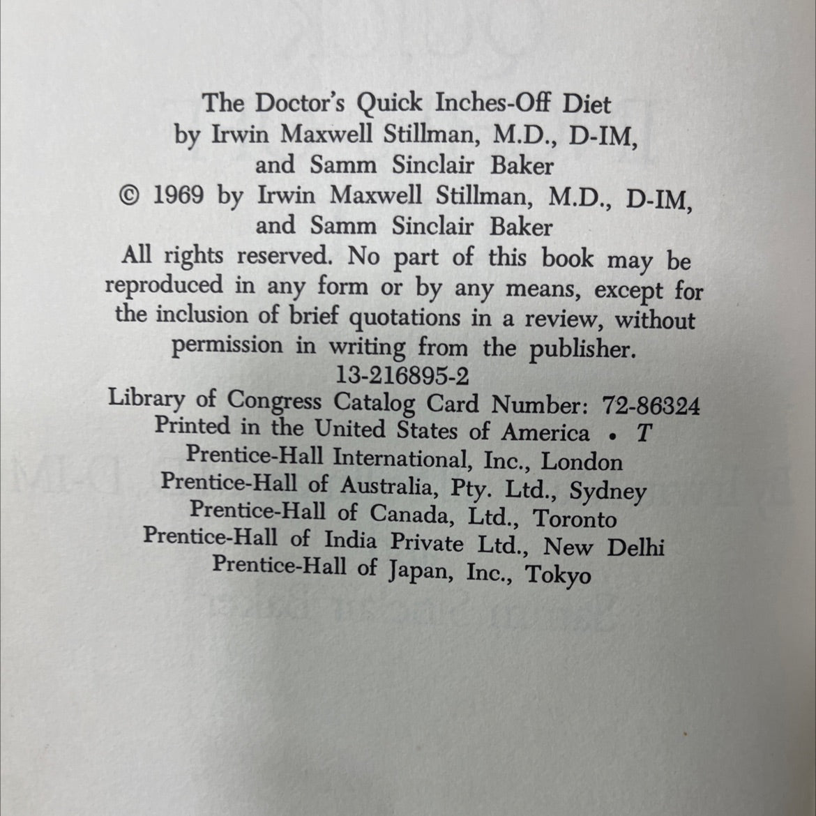the doctor's quick inches-off diet book, by Irwin Maxwell Stillman, M.D., D-IM and Samm Sinclair Baker, 1969 Hardcover image 3