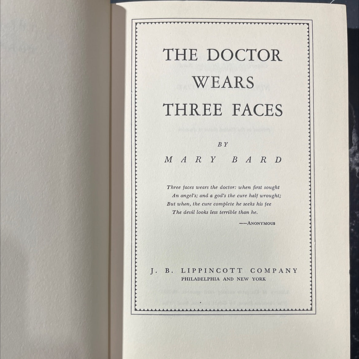 the doctor wears three faces book, by mary bard, 1949 Hardcover image 2