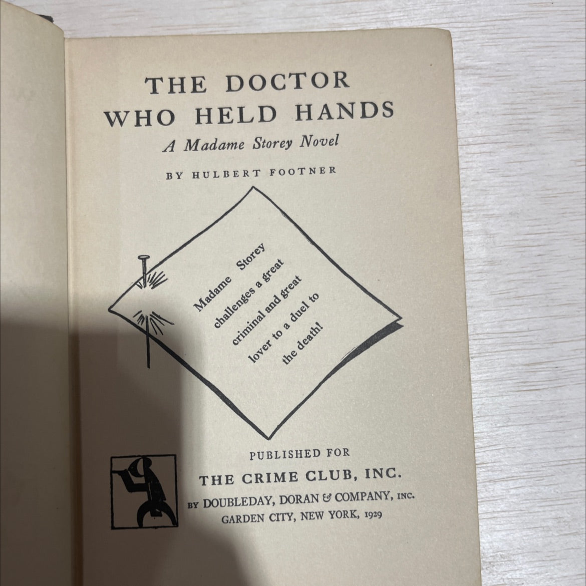 the doctor who held hands book, by hulbert footner, 1929 Hardcover image 2