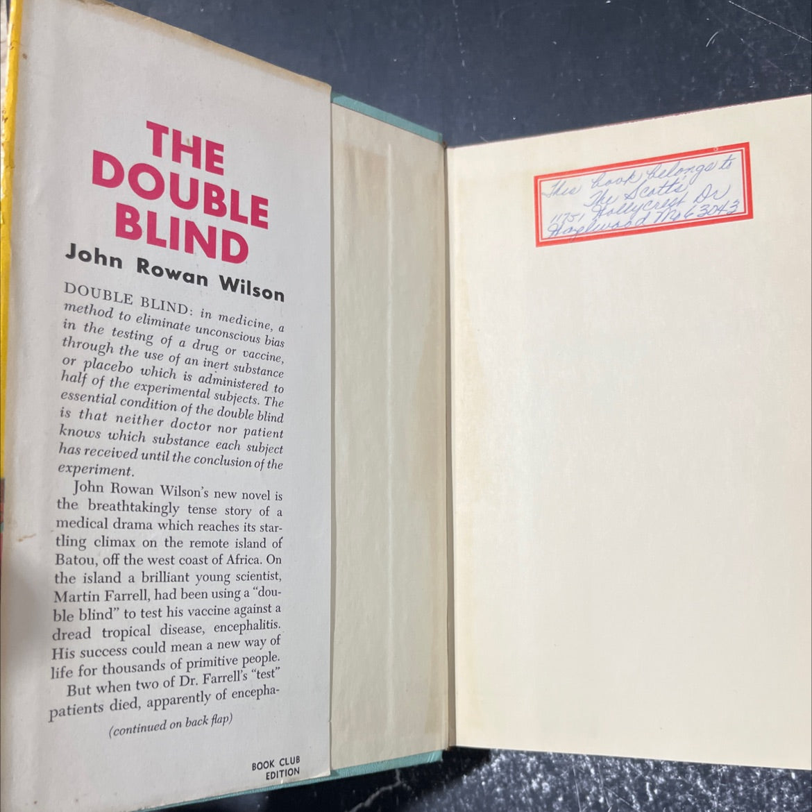 the double blind book, by john rowan wilson, 1960 Hardcover image 4