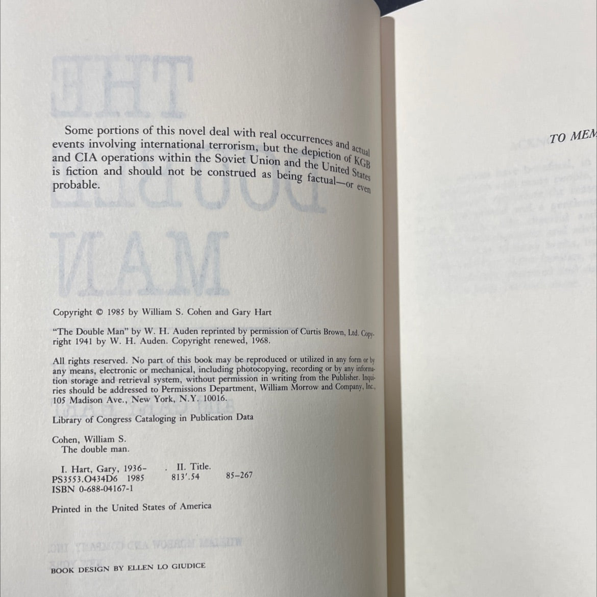 the double man book, by William S. Cohen and Gary Hart, 1985 Hardcover image 3
