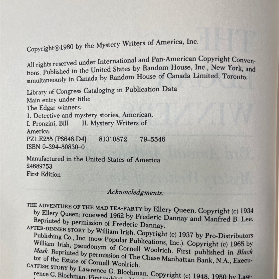 the edgar winners 33rd annual anthology of the mystery writers of america book, by Bill Pronzini, 1980 Hardcover image 3