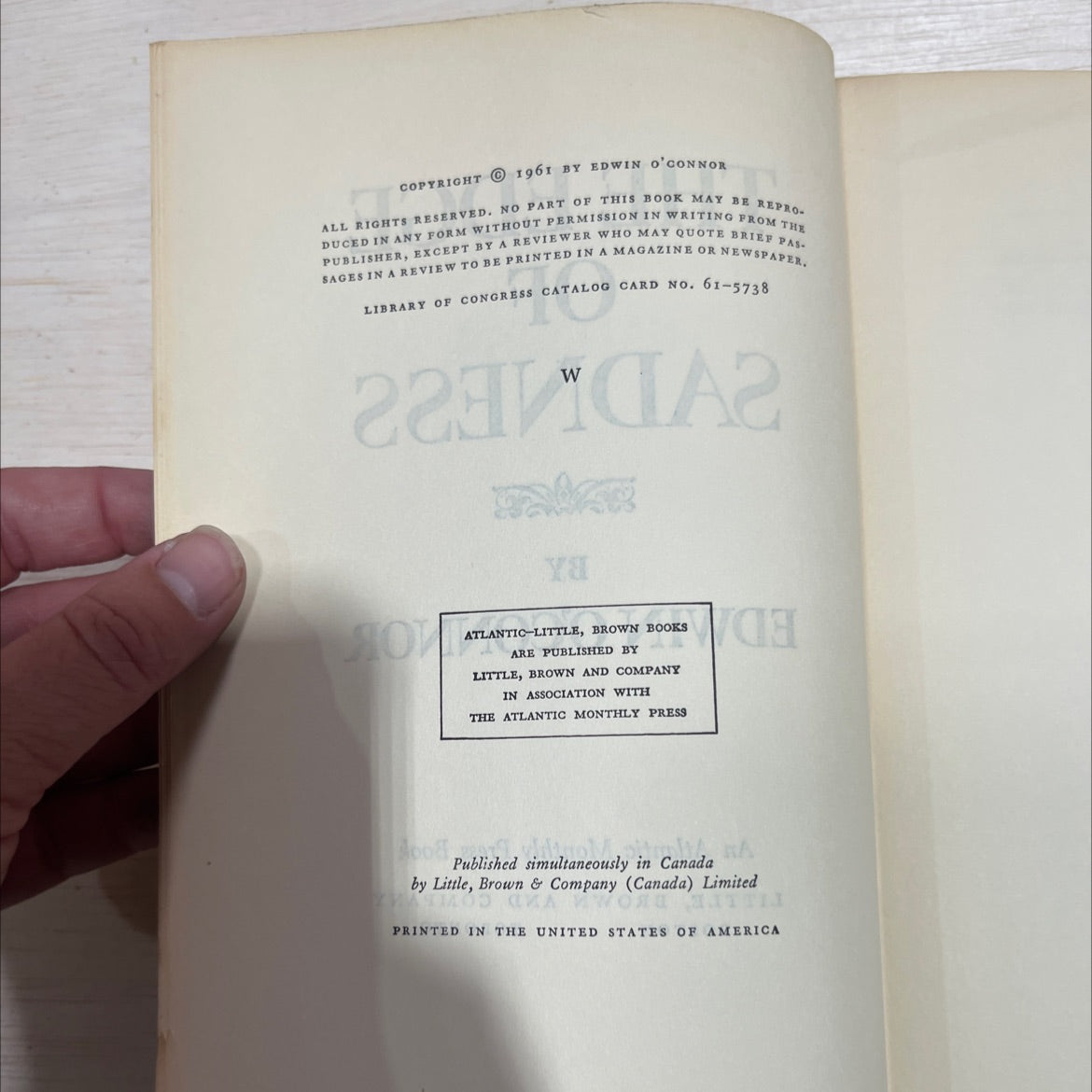 the edge of sadness book, by edwin o'connor, 1961 Hardcover image 3