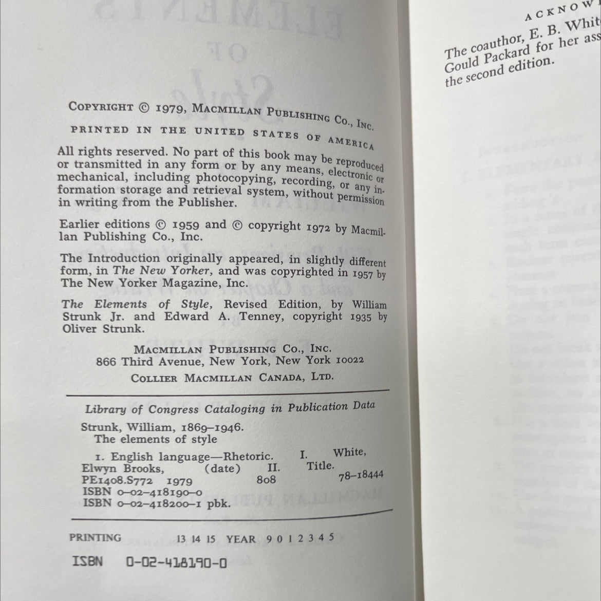 the elements of style book, by william strunk jr., 1979 Hardcover image 3