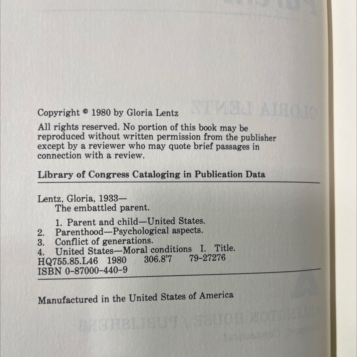 the embattled parent book, by gloria lentz, 1980 Hardcover image 3