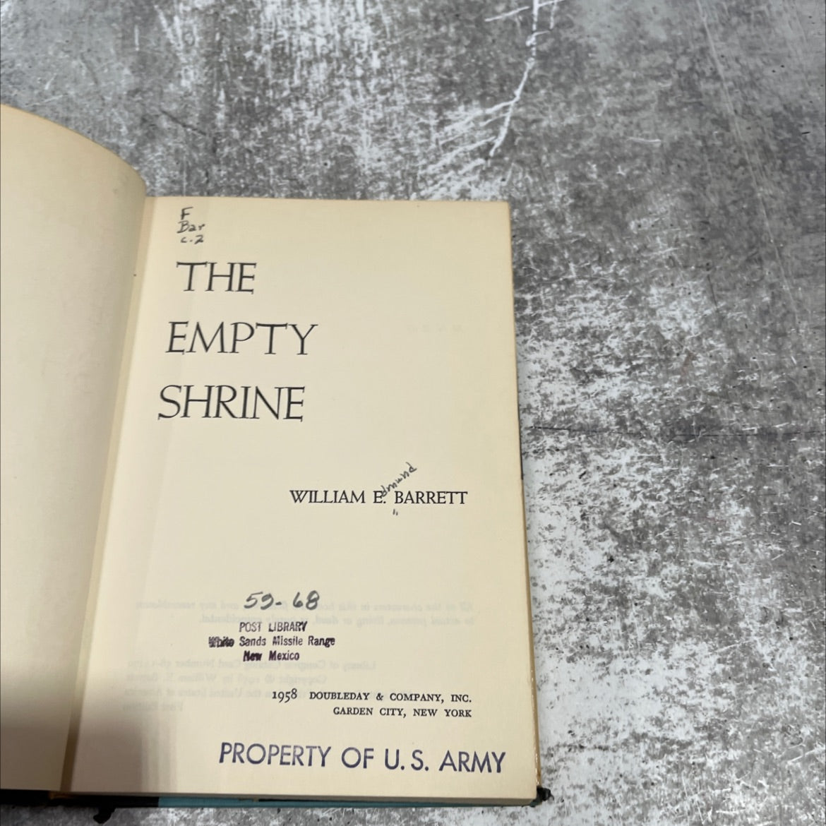 the empty shrine book, by william e barrett, 1958 Hardcover image 2