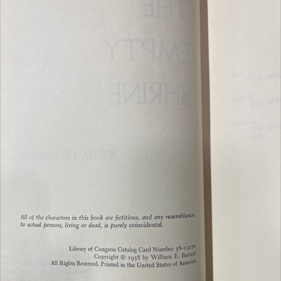 the empty shrine book, by william e. barrett, 1958 Hardcover image 3