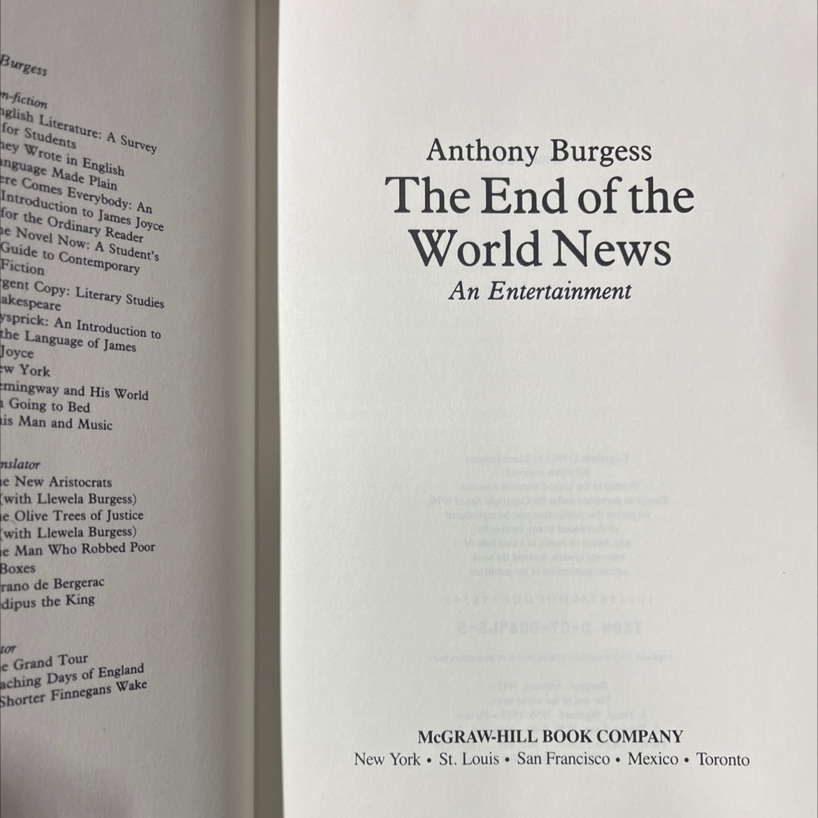 the end of the world news book, by Anthony Burgess, 1983 Hardcover image 2