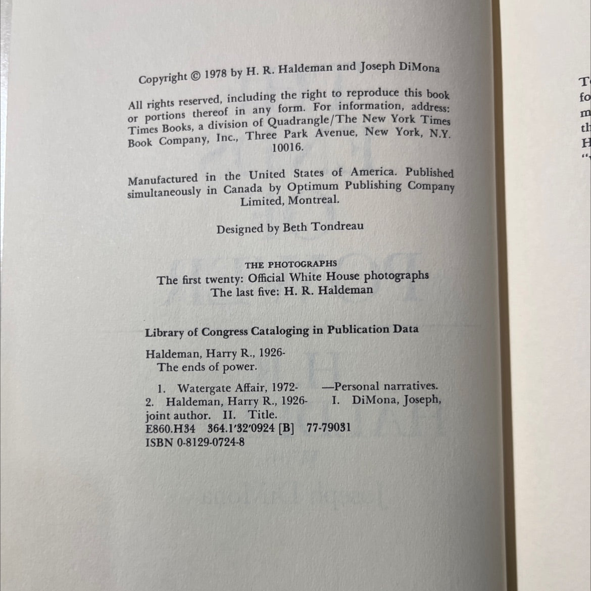 the ends of power book, by H.R. Haldeman, 1978 Hardcover image 3